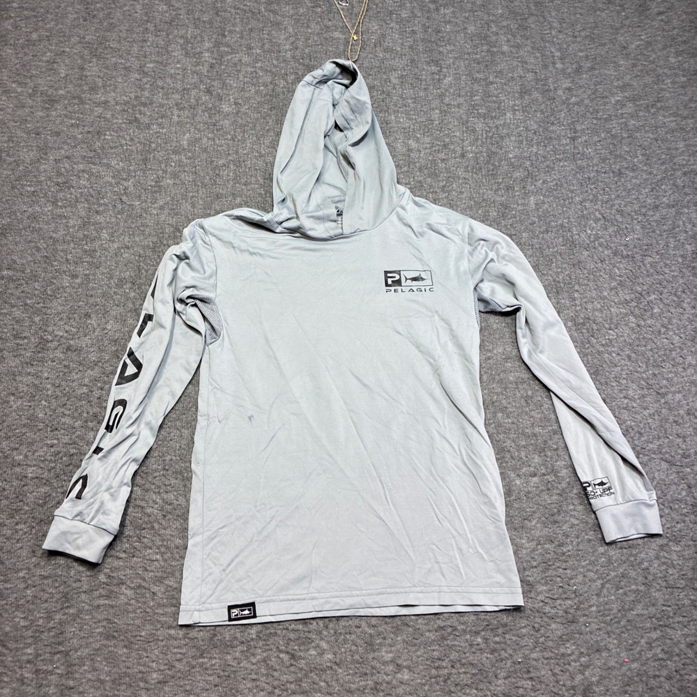 Pelagic Aquatek Fishing Hoodie Youth Small Gray Sun Shirt Fishing Beach